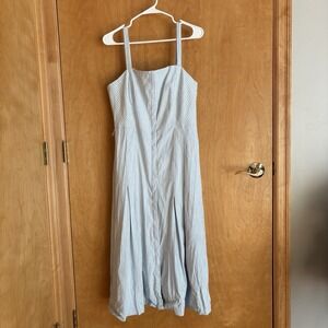 Club Monaco Blue/white Stripe Linen‎ Blend Midi Dress Size 10